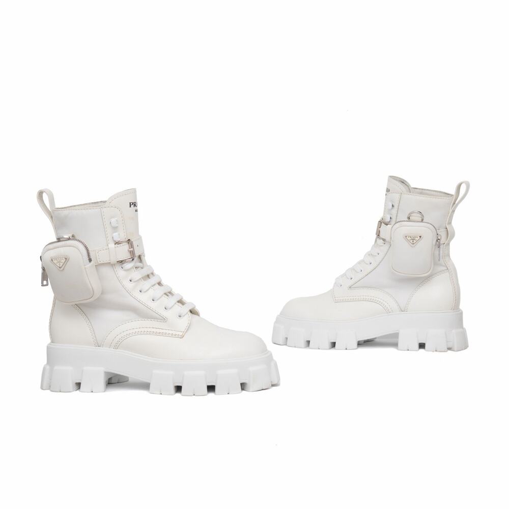 1.9k.$ Prada Men’s Monolith Pouch Combat Boots White Leather Nylon US 10.5 43.5